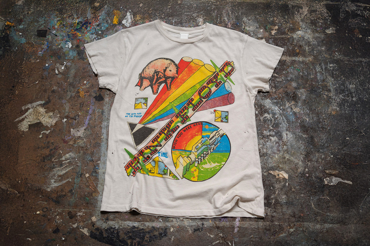 Riel　Madeworn Pink Floyd メイドウォーン Madeworn Pink Floyd Prism r Crew Tee in Vintage White — Etc